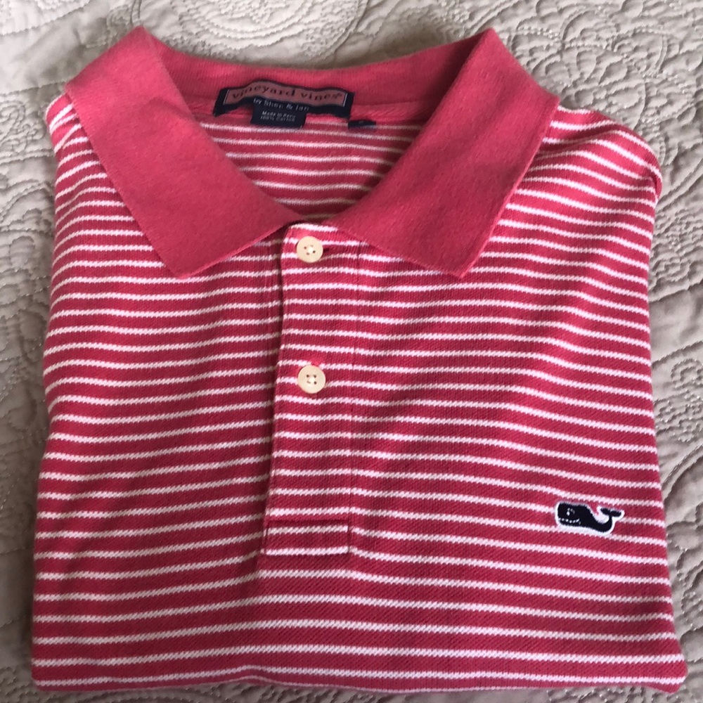 Salmon and White Striped Shep & Ian Polo